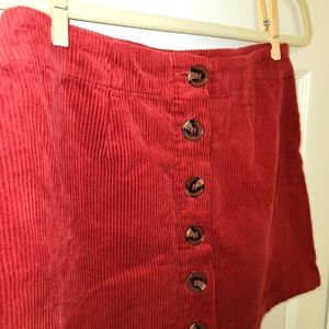 Red Mini Corduroy Skirt